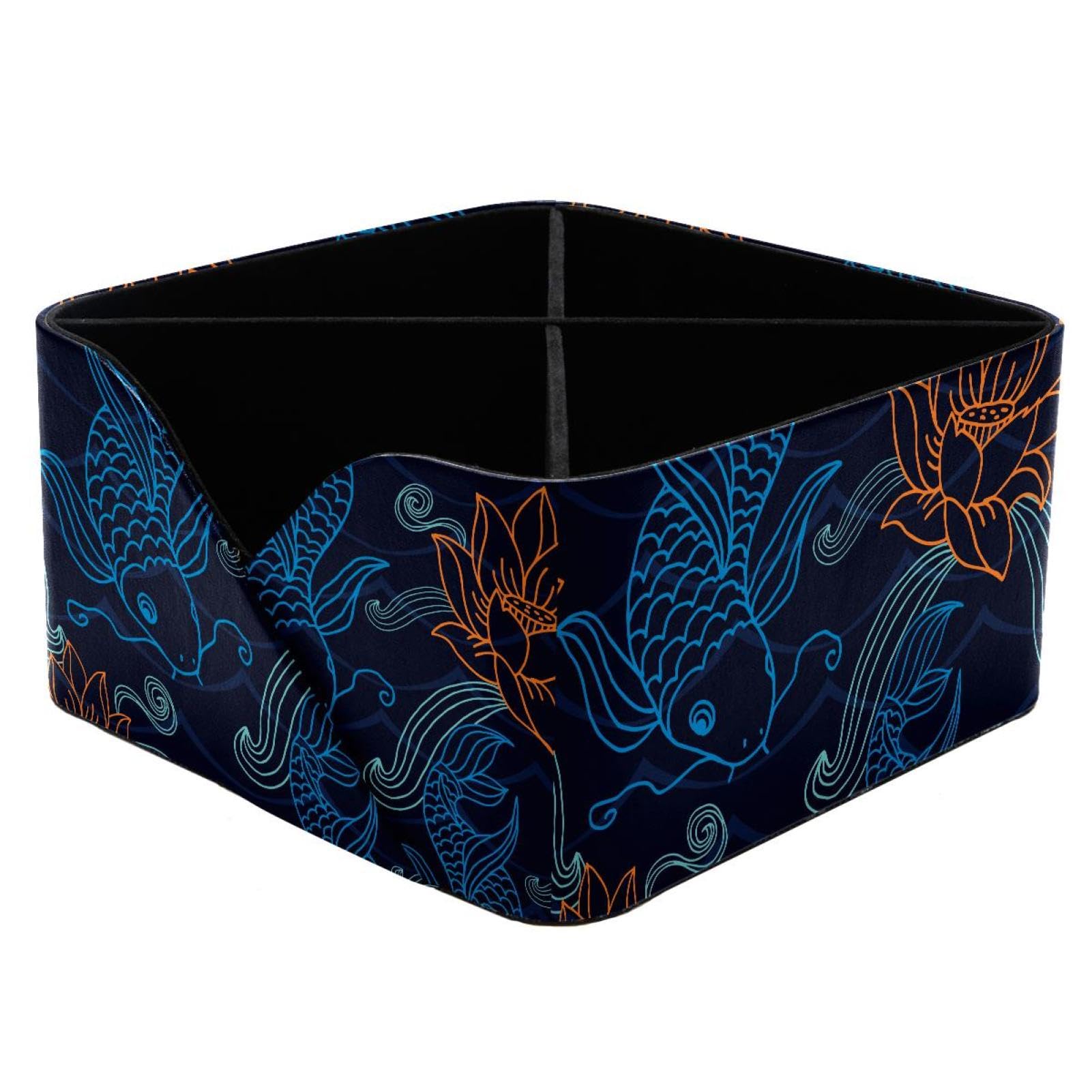 KengjuTesu Lotus Fish Desktop Organizer Pen Holder, Rectangular Pencil Cup for Office, Study and Makeup Stations