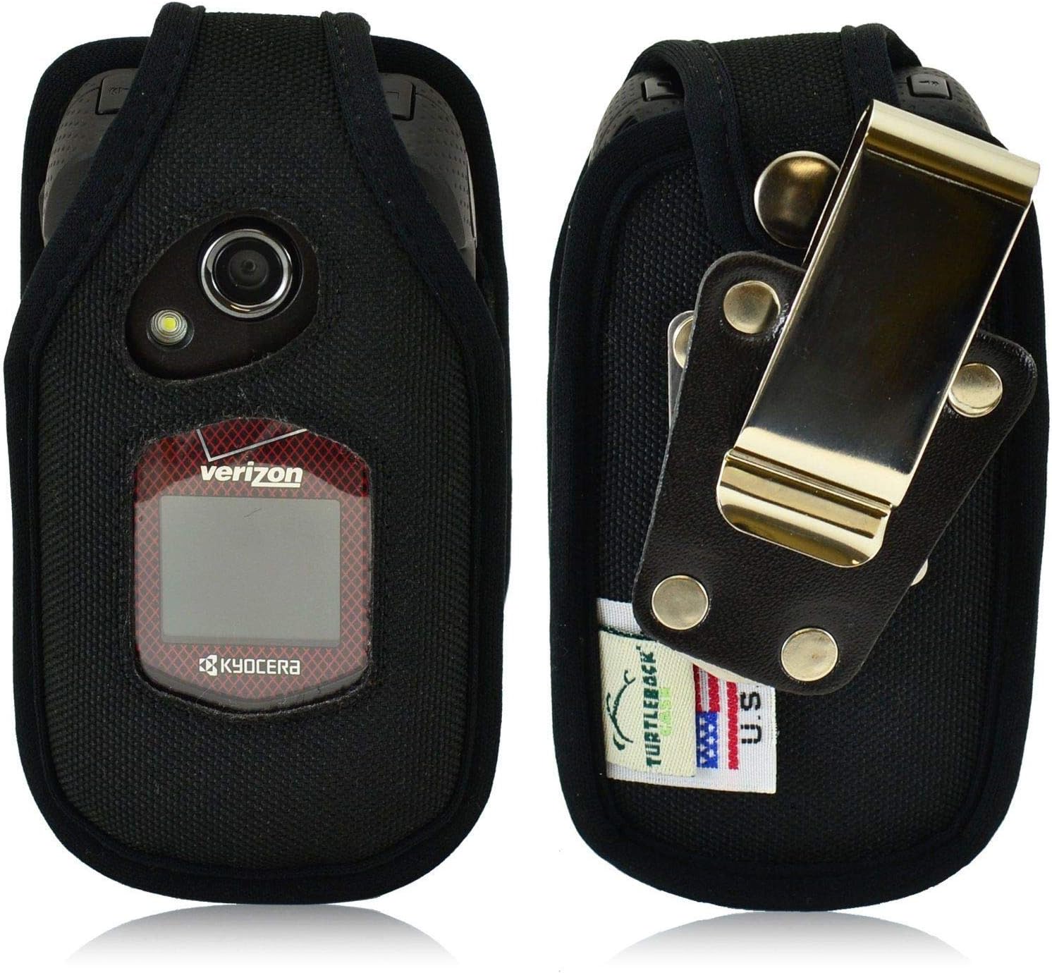 Turtleback Fitted Case for Kyocera DuraXV, DuraXA Flip Phone Heavy Duty Black Nylon with Ratcheting, Removable Belt Clip