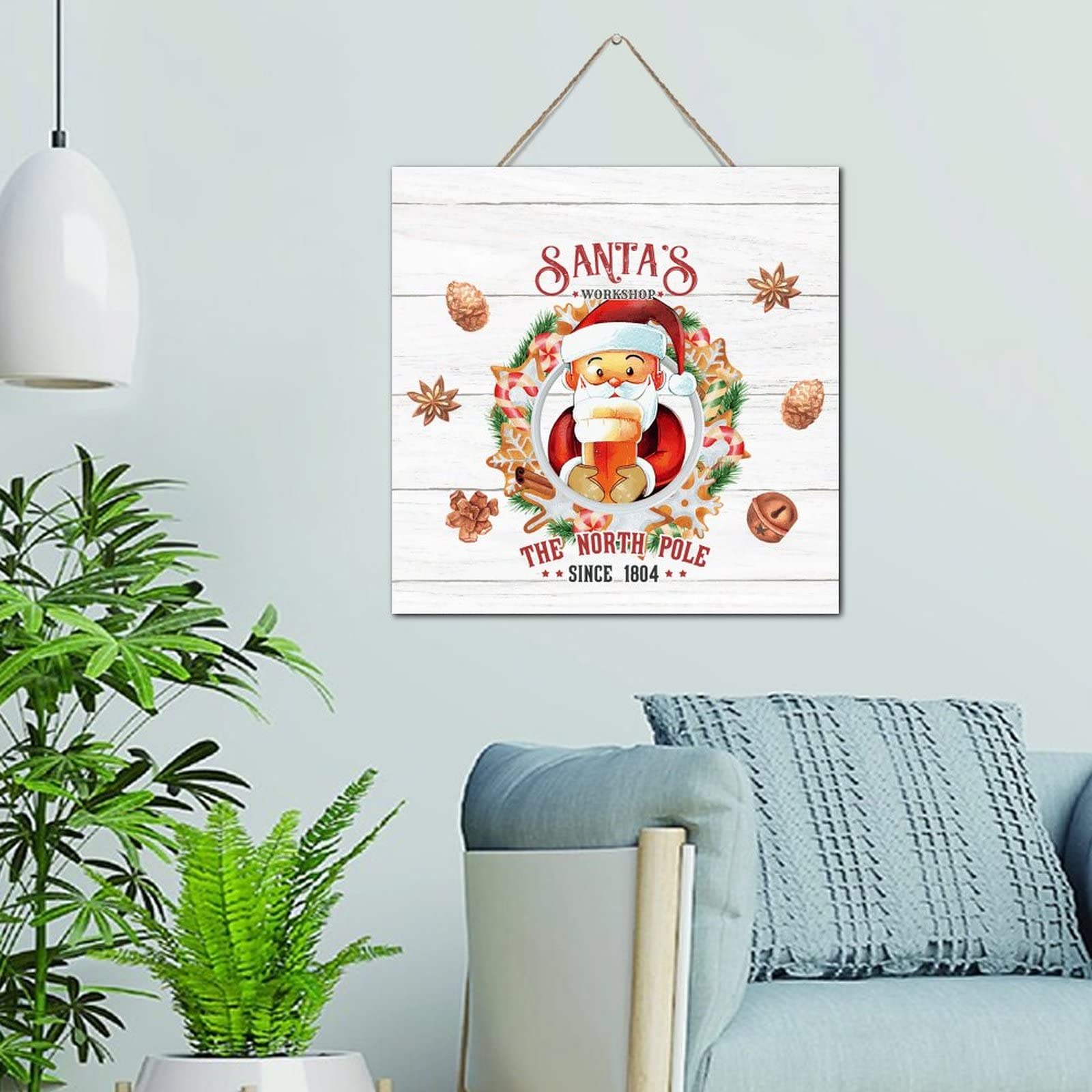 Panneau en bois Santa's Workshop, l'histoire de la magie de Noël