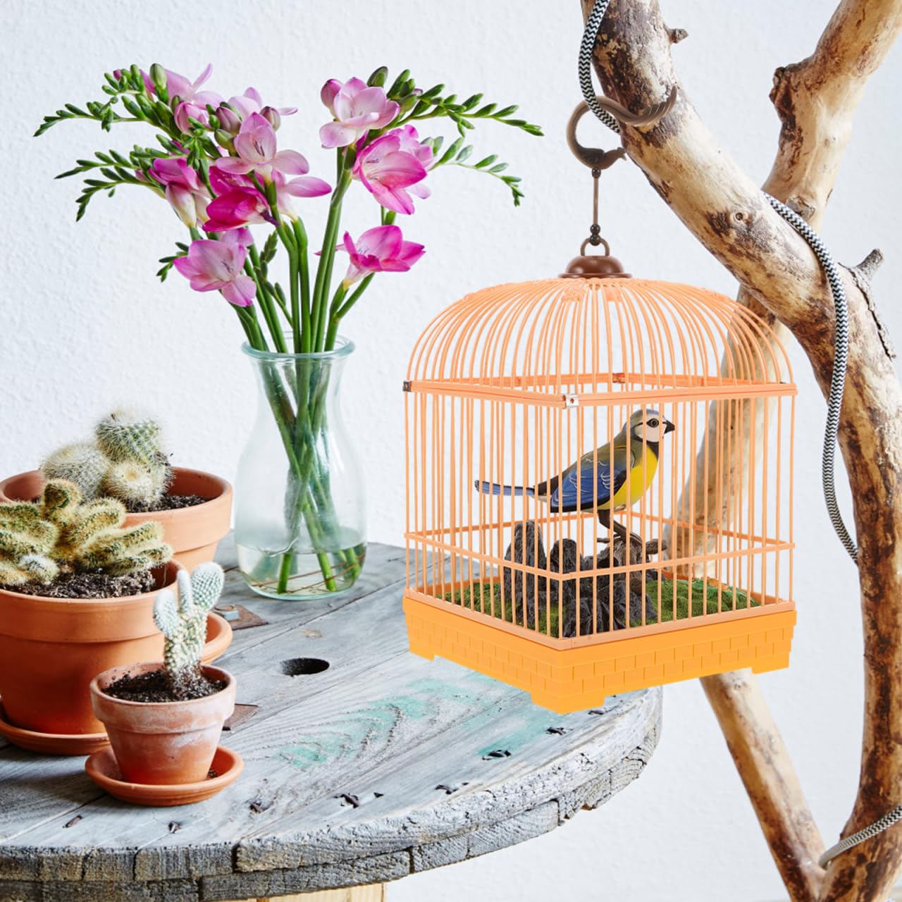 PartyKindom Voice-Controlled Bird Cage Toy Realistic Chirping Motion Miniature Plastic Bird in Cage for Kids and Adults Portable Home Decor Entertainment - Image 2