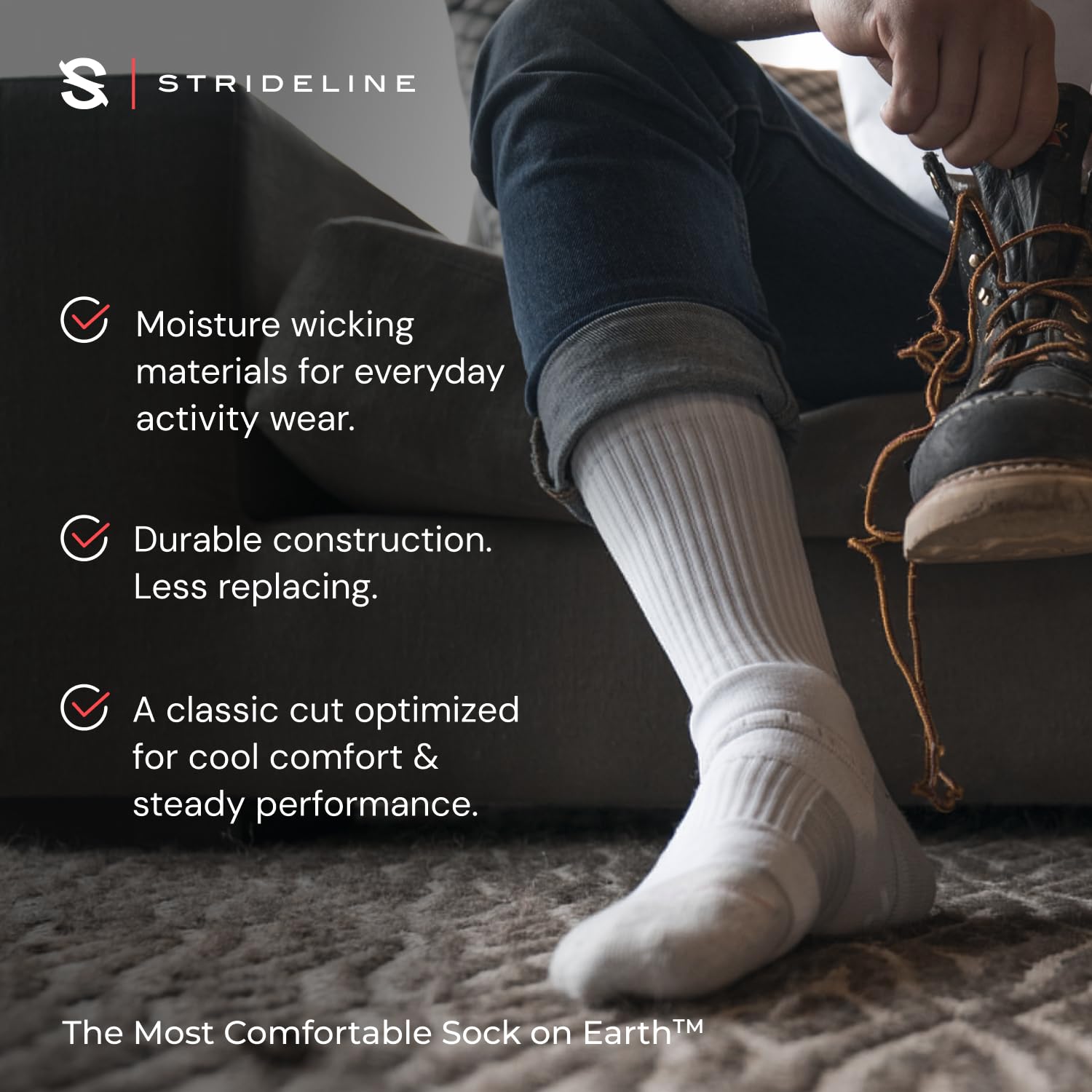 Strideline Basic Crew Socks | Quad-Ply Yarn Padding, Direct Compression and Zoned Cushioning, 3 Pack (Heather Grey, Small)