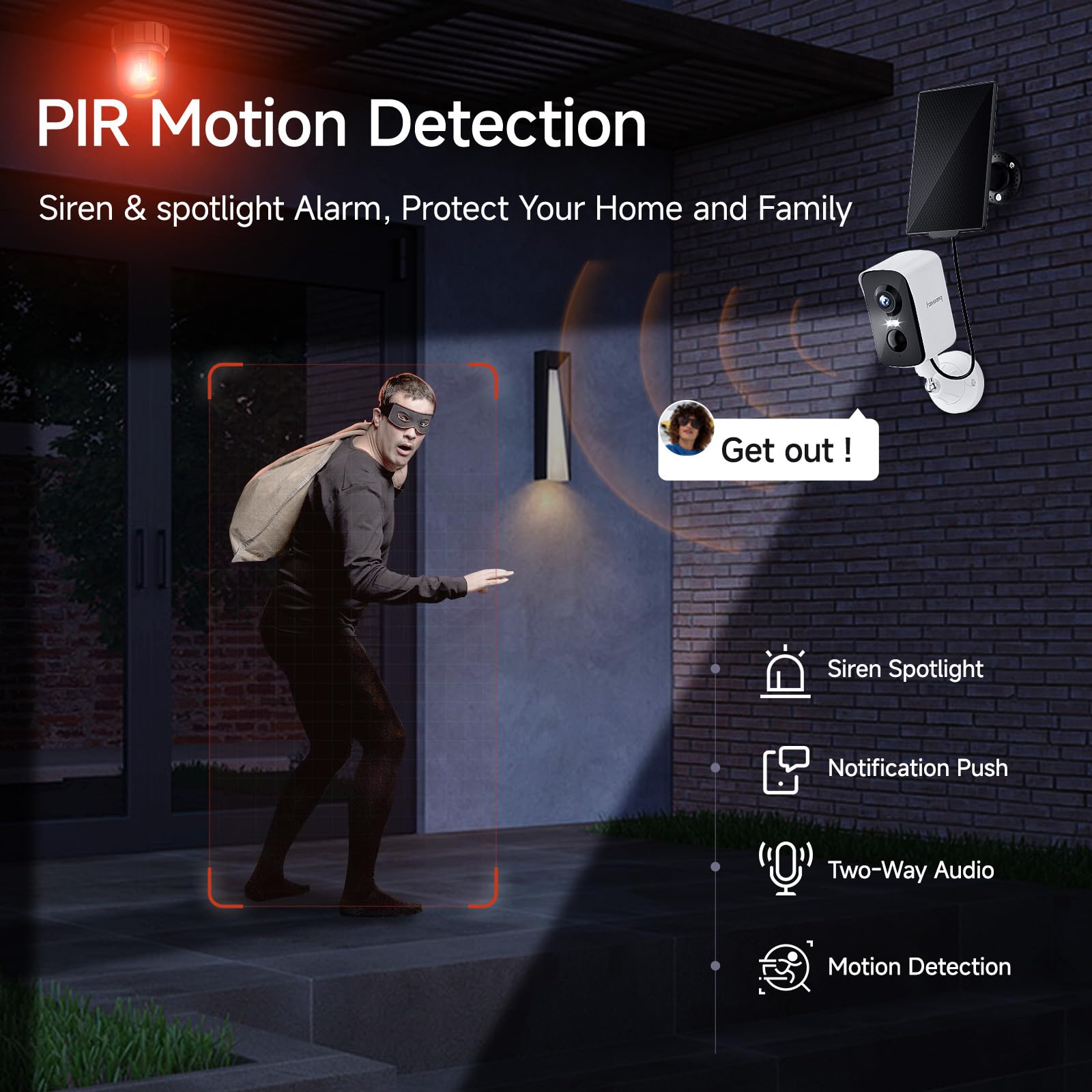 fanxiang Camara Exterior Solar Inalámbrica 2K, Vigilancia Cámara de Seguridad Exterior sin Cables con Panel Solar & Tarjeta 64GB Visión de 360°, Visión Nocturna en Color, Detección AI, PIR, IP65