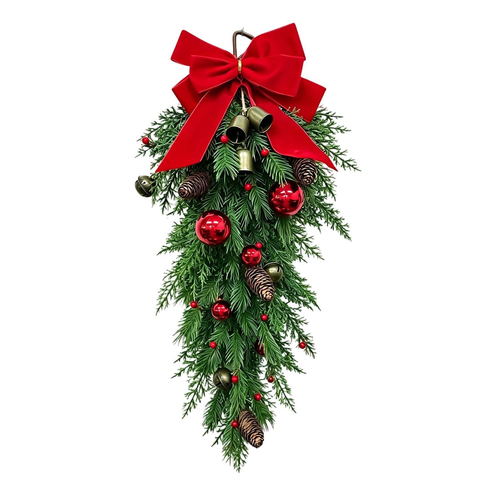 Corona di Natale per porta 68 cm aghi di pino e decorazioni realistiche