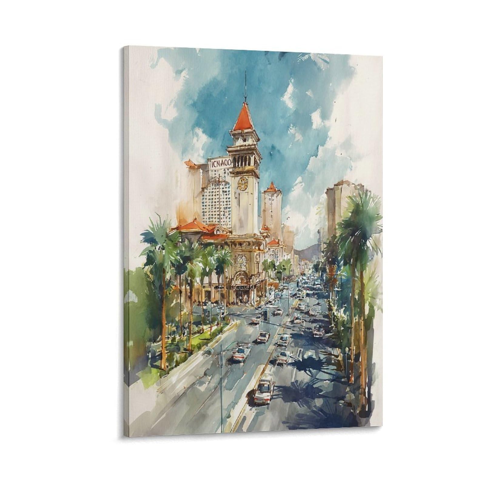 XWYMXZ Las Vegas Tree 24x36inch(60x90cm) Vintage Travel Poster Watercolor Canvas Art
