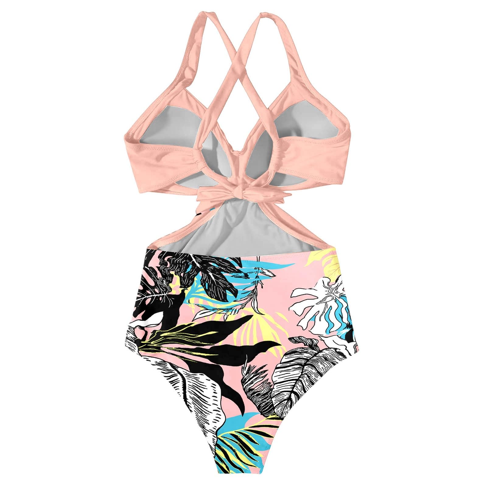 Bikini con Stampa Floreale sul Retro, Lacci Regolabili, Gamba Alta, Donna, Costume da Bagno Sexy per Spiaggia e Piscina