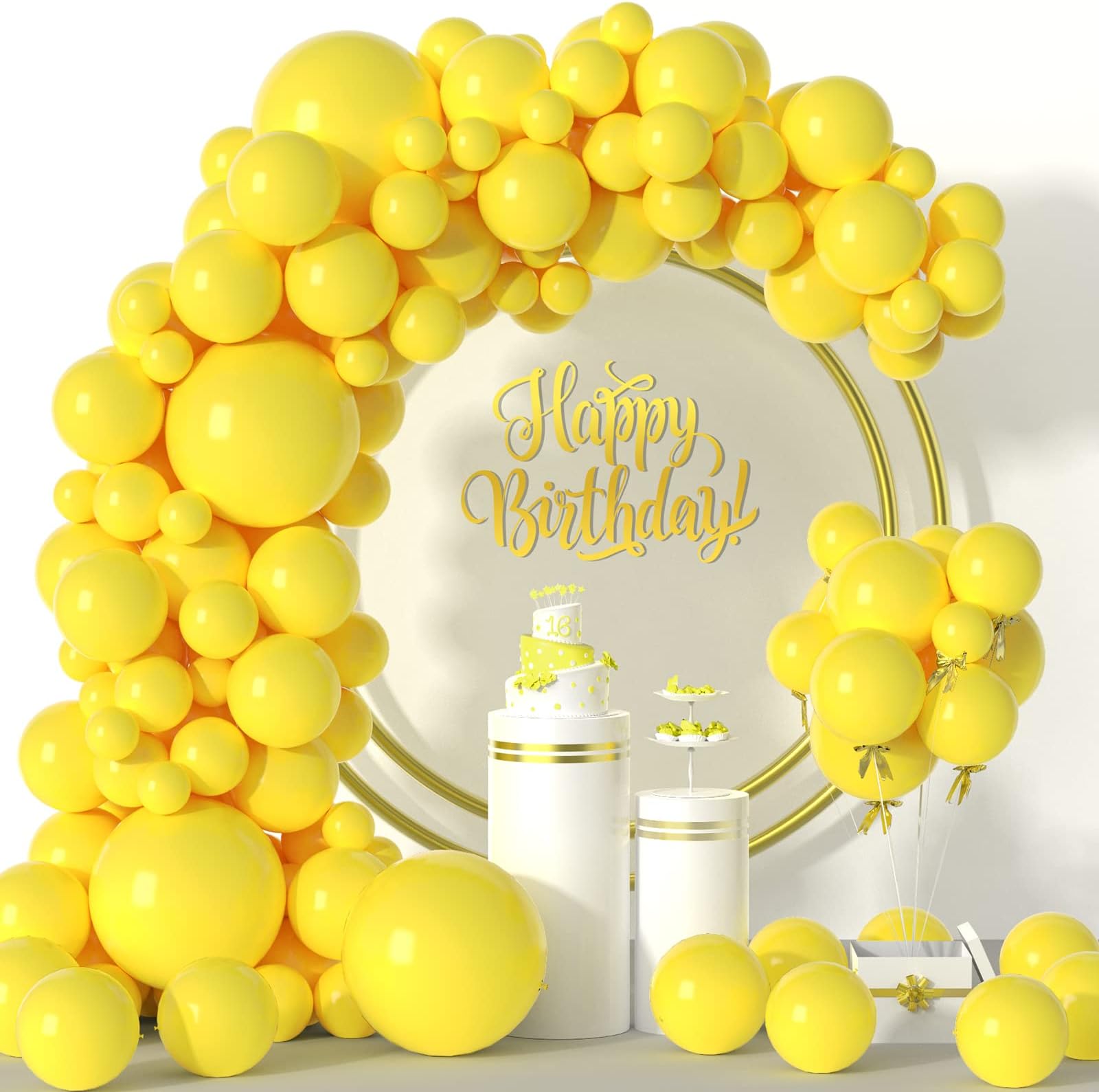 Yellow Balloons 114pcs Lemon Yellow Balloon Garland Arch Kit 5 10 12 18 Inch Different Sizes Party Balloons Pack for Hawaiian Summer, Honey Bee, Summer Party, Mardi Gras Theme Party Decorations
