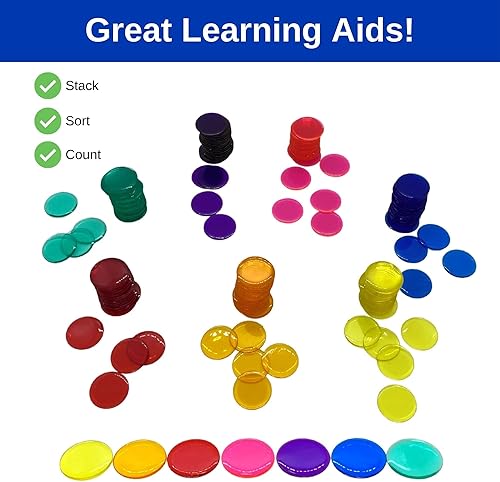 Miniatura 5 de MR CHIPS Fichas de bingo de plástico para juegos de bingo, bolsa de 250 unidades, chips de conteo de colores sólidos y transparentes, azul