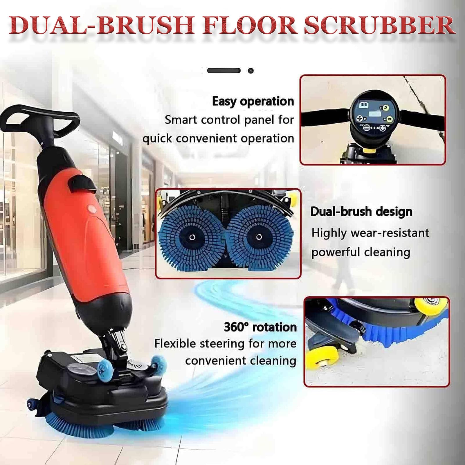 Fregadora De Suelos Inalámbrica, Rotación De 360°, 2 Cepillos Motorizados, Depósitos Independientes, Limpieza Profunda A 240 RPM para Suelos Duros Y Baldosas.,White