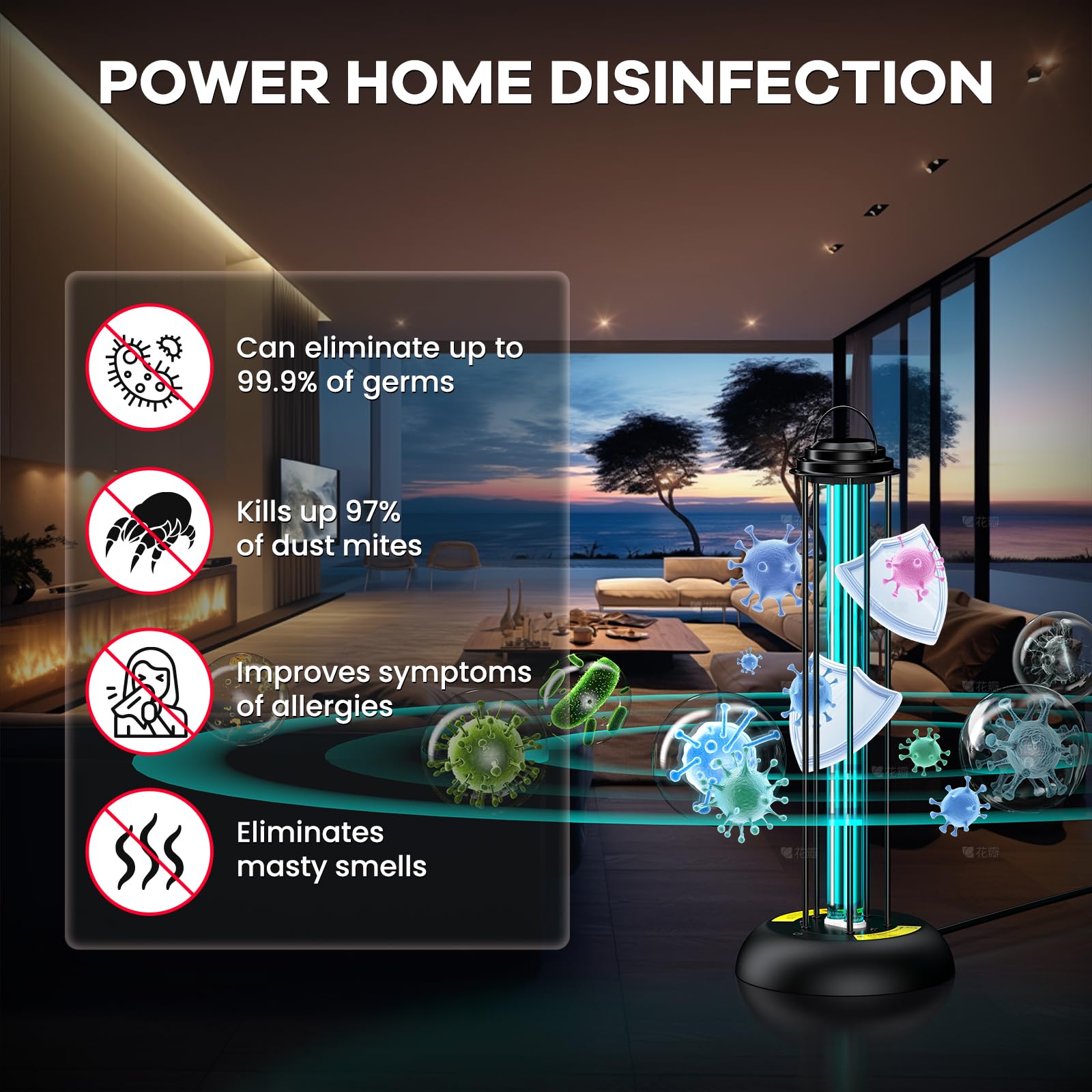 Disinfettante a luce UV, lampada UV per casa, stanza e cucina
