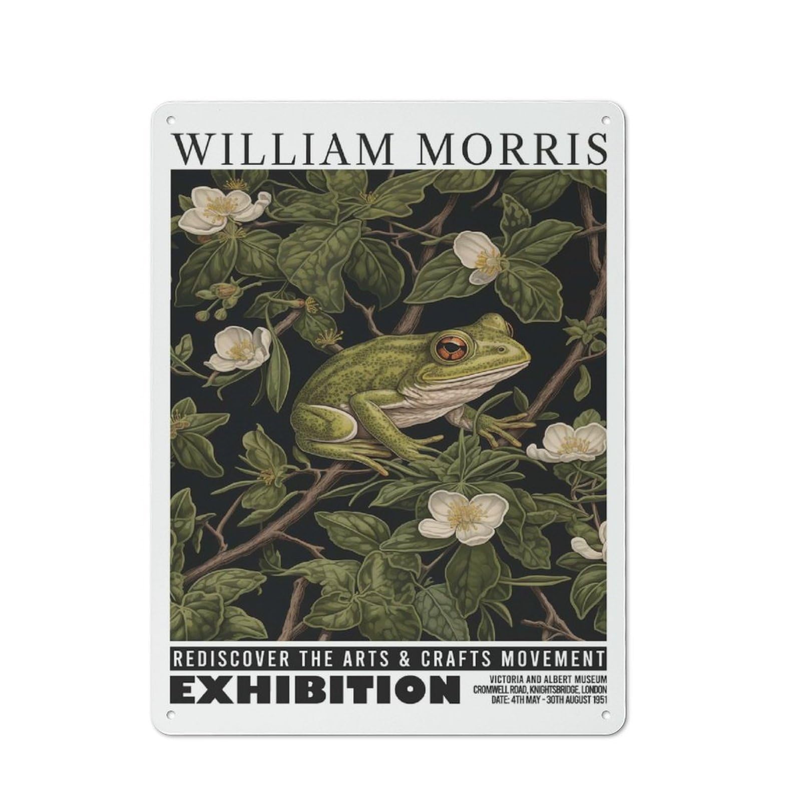 Junmoney Style-14 Vintage Metal Plaque 40X30cm Featuring Morris Floral Frog Exhibition For Hallway Wall, For Wall Display Collectors