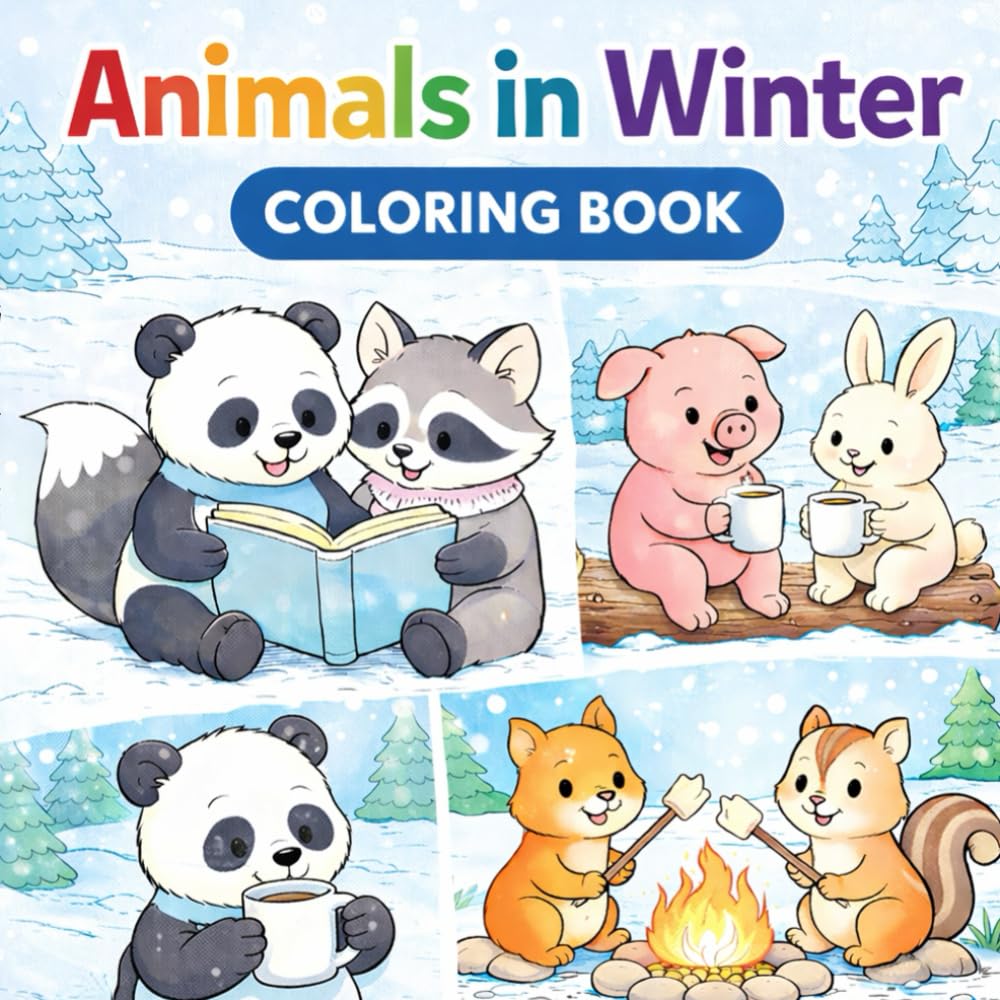 Animals in Winter Coloring Book: Cute and Cozy Coloring Pages for Kids Ages 4+