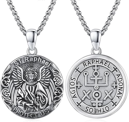 Vista 240 de Collar con colgante de plata de ley 925 con medalla de San Patrón, joyería religiosa para hombres y mujeres, con cadena de acero inoxidable 316L