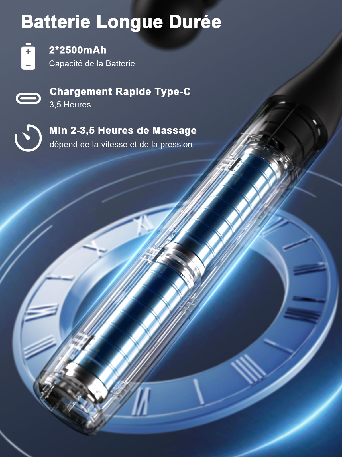 Mebak M3 Pistolet de Massage Massage Gun Musculaire, 2 en 1 Transformable Pistolet Massage, 5-Speed électrique Ultra Silencieux Portatif Masseurs pour le Dos, les épaules et le Corps Relax