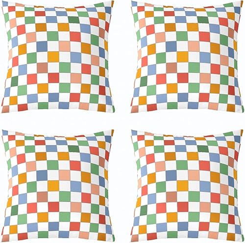 Erosebridal Juego de 4 fundas de cojín retro a cuadros, estilo vintage de los años 60 y 70, fundas de almohada geométricas a cuadros, fundas de disponible en Yaxa Costa Rica