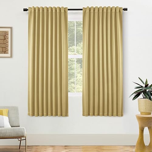 Miniatura 72 de SHINELAND Cortinas opacas de 102 pulgadas para sala de estar, cortinas opacas con pestaña trasera de 102 pulgadas de largo para dormitorio, Crema