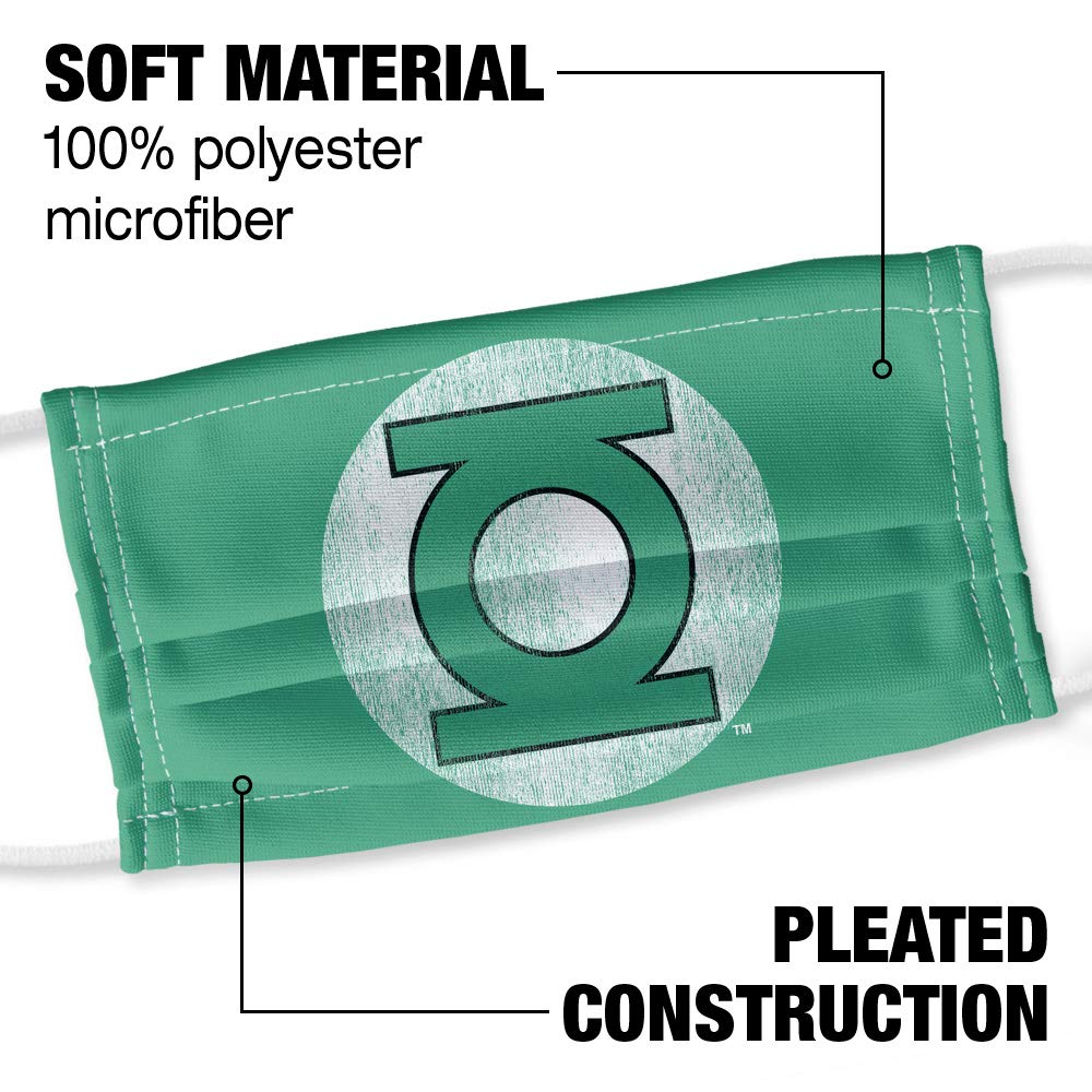 Green Lantern Logo Distressed 1-Ply Reusable Face Mask Covering with Adjustable Nose Wire, Unisex
