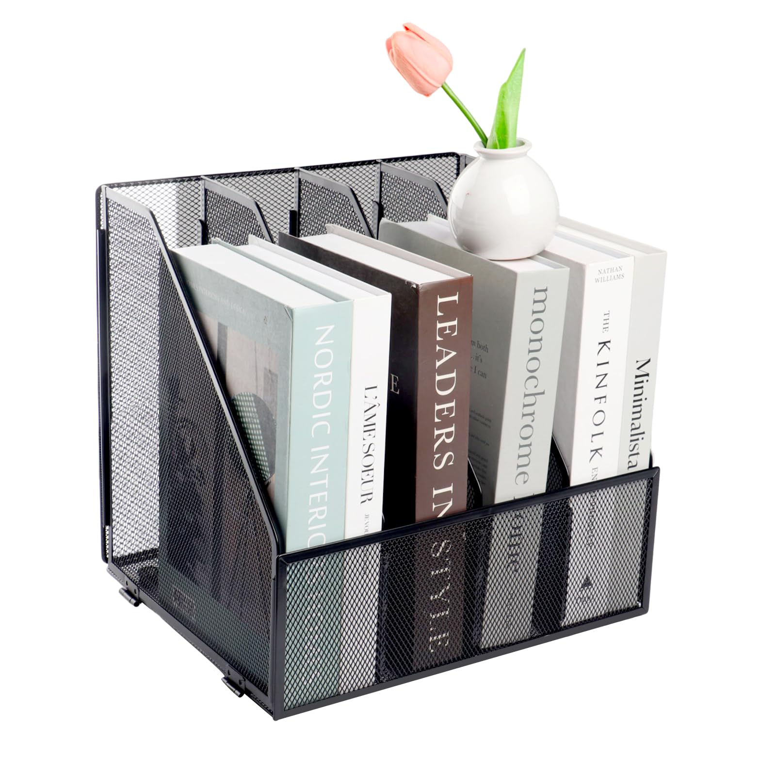 Easyofc Black-4Tier Metal Mesh A4 Magazine File Holder, 4 Sections Desktop Document Organiser, Office File Storage Rack For Desk Tidy,Black