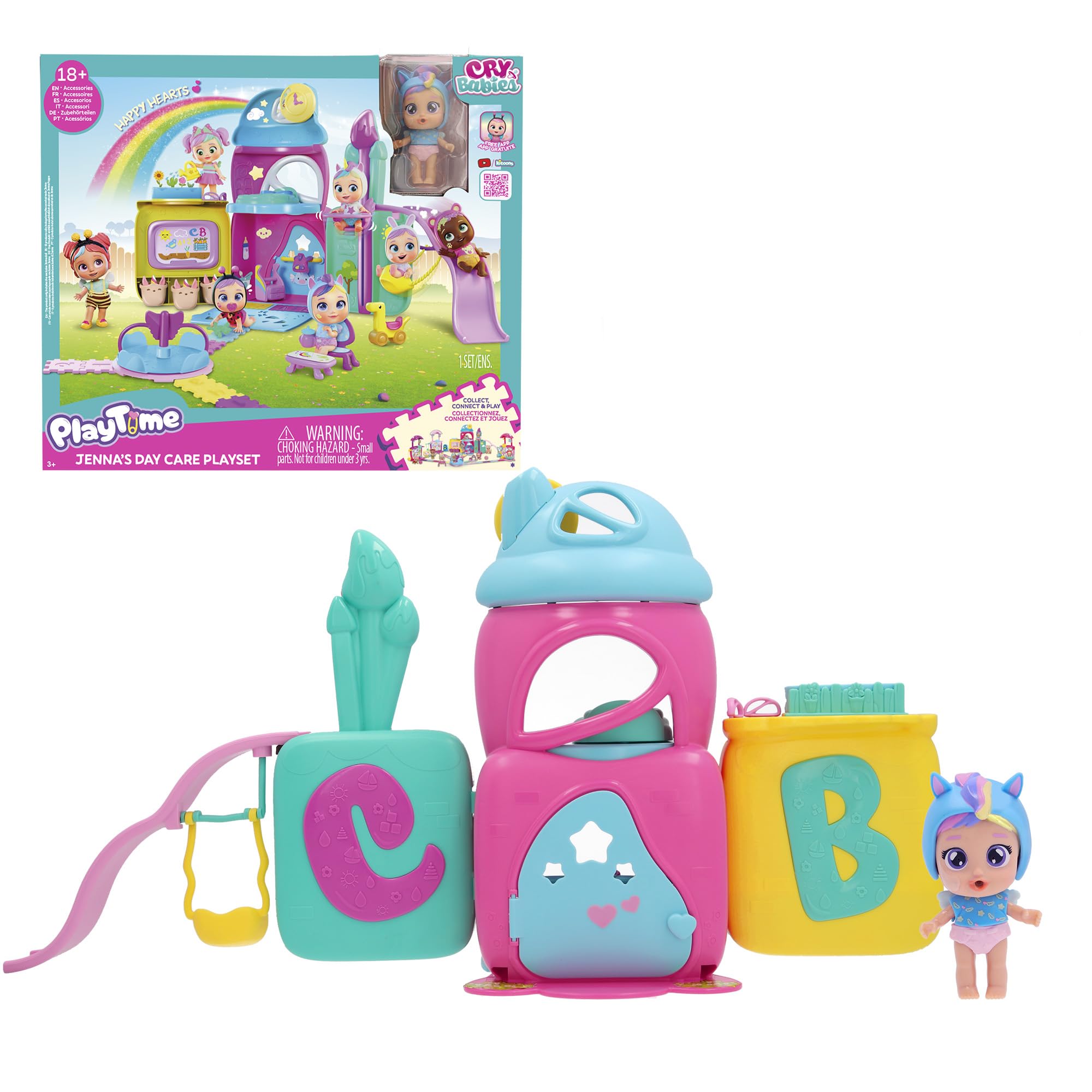 Bebés Llorones Playtime Jenna's Day Care, Casa De Muñecas, Set de Juego con el Personaje Exclusivo de Jenna y Más de 18 Accesorios, Llora Lágrimas de Verdad, Juete Regalo para Niños de 4 a 6 Años
