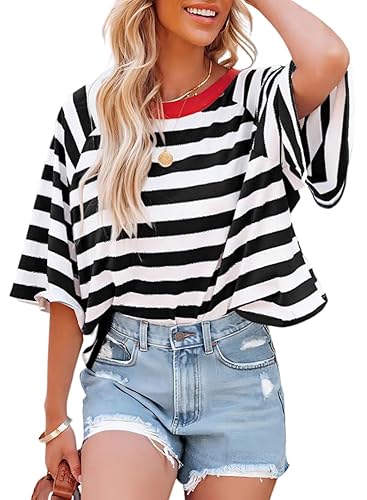 Dokotoo Tops for Women Striped 2025 Fashion T Shirts for