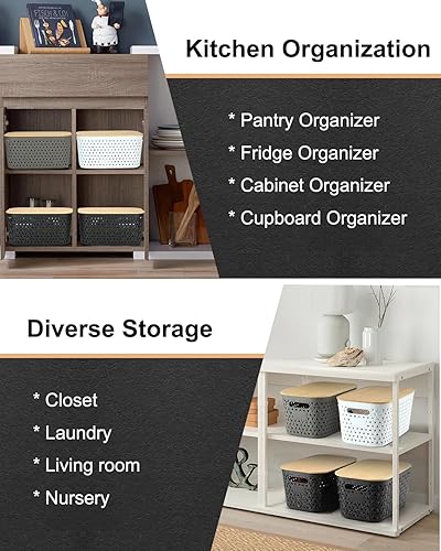 Miniatura 7 de Cestas de almacenamiento de plástico con tapas, organización y almacenamiento, canastas apilables para organizar aulas, armarios, oficinas, salas de