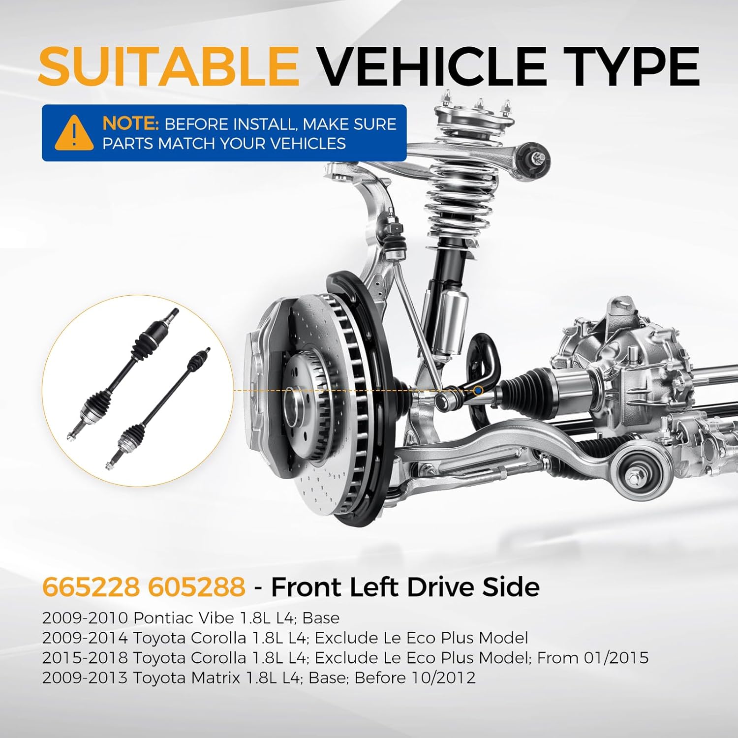 PAROD 665228 605288 Front CV Axle Assembly Fit for 2009-2010 Pontiac Vibe, 2009-2018 Toyota Corolla, 2009-2013 Matrix