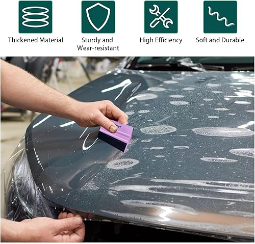 Miniatura 5 de 2 piezas de espátula de fieltro para vinilo, escobilla de plástico con borde de fieltro de tela negra, herramienta aplicadora de raspador automático
