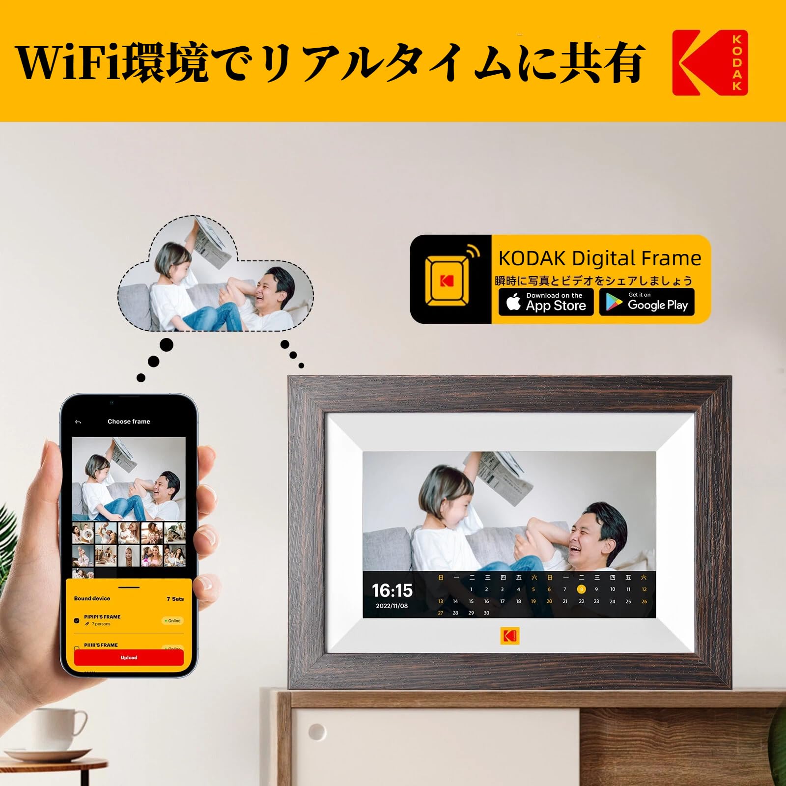 Amazon | KODAK Wifi デジタルフォトフレーム 7インチ 32GB内蔵 64GB