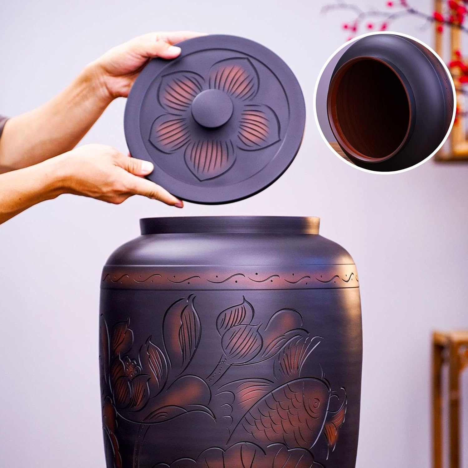 Rice & Grain Storage Container 33lb 44lb 66lb Rice Grain Dispenser Ceramic Rice Cylinder with Lid Airtight Bulk Food Storage Kitchen & Pantry Organization for Flour, Rice, Grain, Dry Food(66lb)