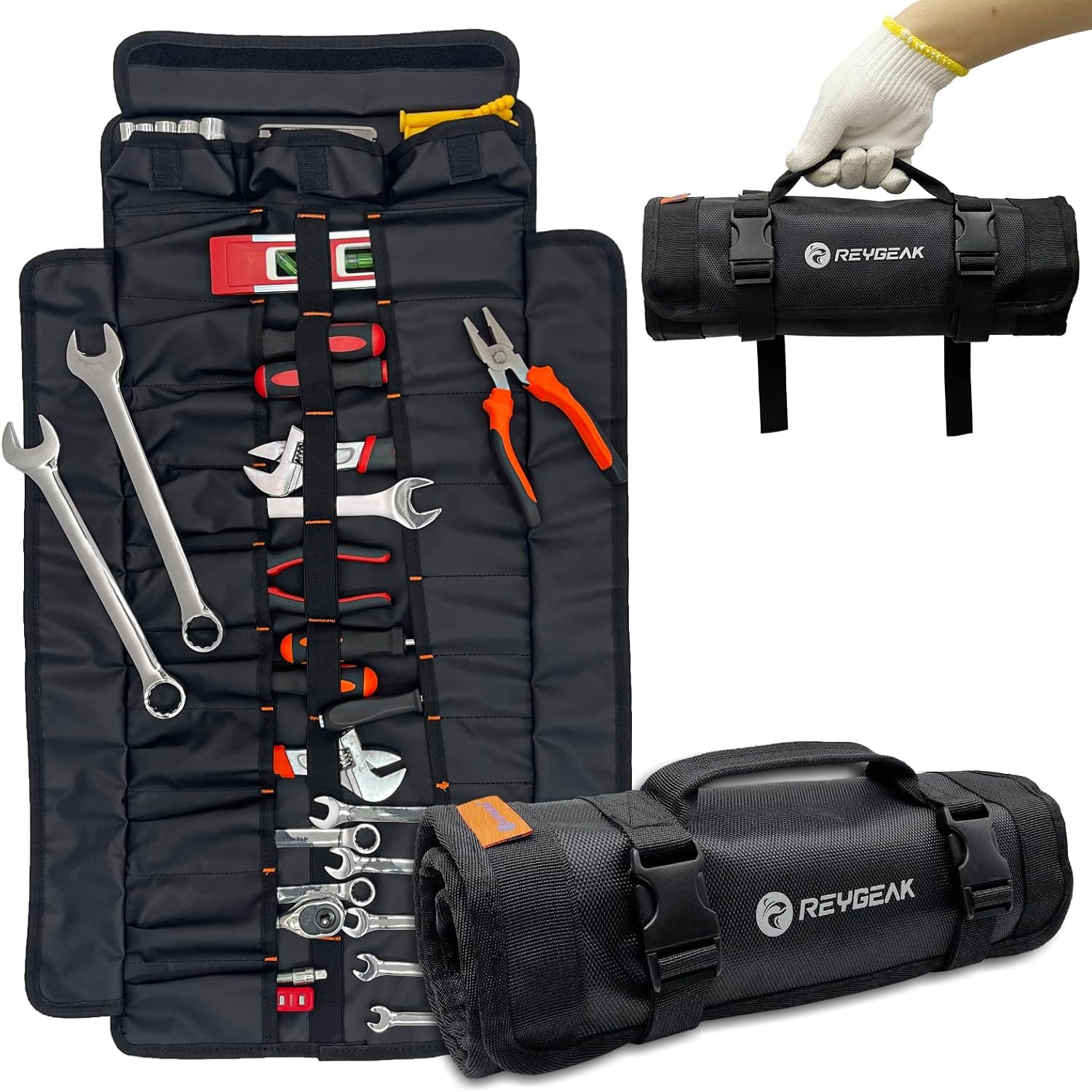 25 Pocket Tool Roll Organizers,1680D PVC Wrench Tool Roll up Bag,Heavy Duty Roll Up Tool Bag Organize for Electrician，Carpenter，Mechanic or Hobbyist Black (Tip: Single tool roll, no tools）