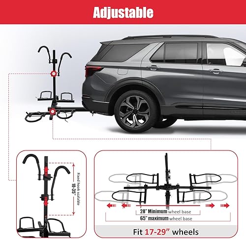 Miniatura 5 de FORWODE Portabicicletas de plataforma de montaje de enganche para bicicletas, capacidad de 200 libras, sin tambaleo, se adapta a neumáticos de hasta