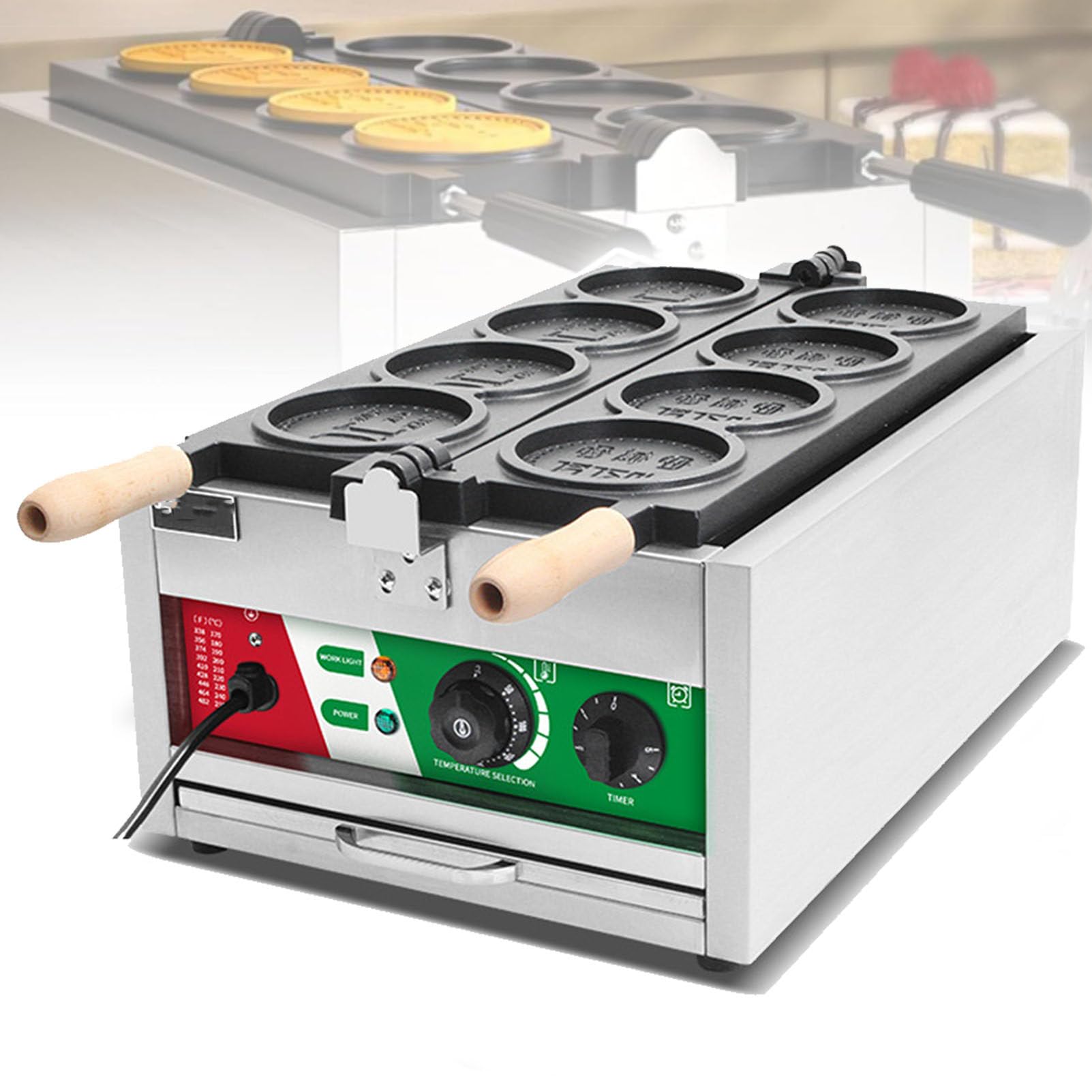 Komercyjna gofrownica na monety - elektryczna gofrownica z 4 rusztami i kontrolą temperatury i czasu - urządzenie do pieczenia ciast ze stali nierdzewnej na imprezy i do,