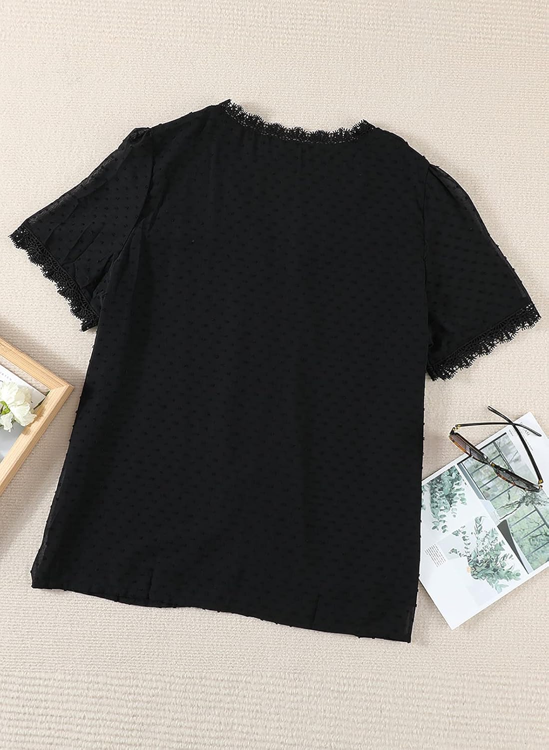 Eytino Womens Plus Size Tops Casual Summer Short Sleeve V Neck Lace Crochet Chiffon Blouses Shirts(1X-5X) - Image 5