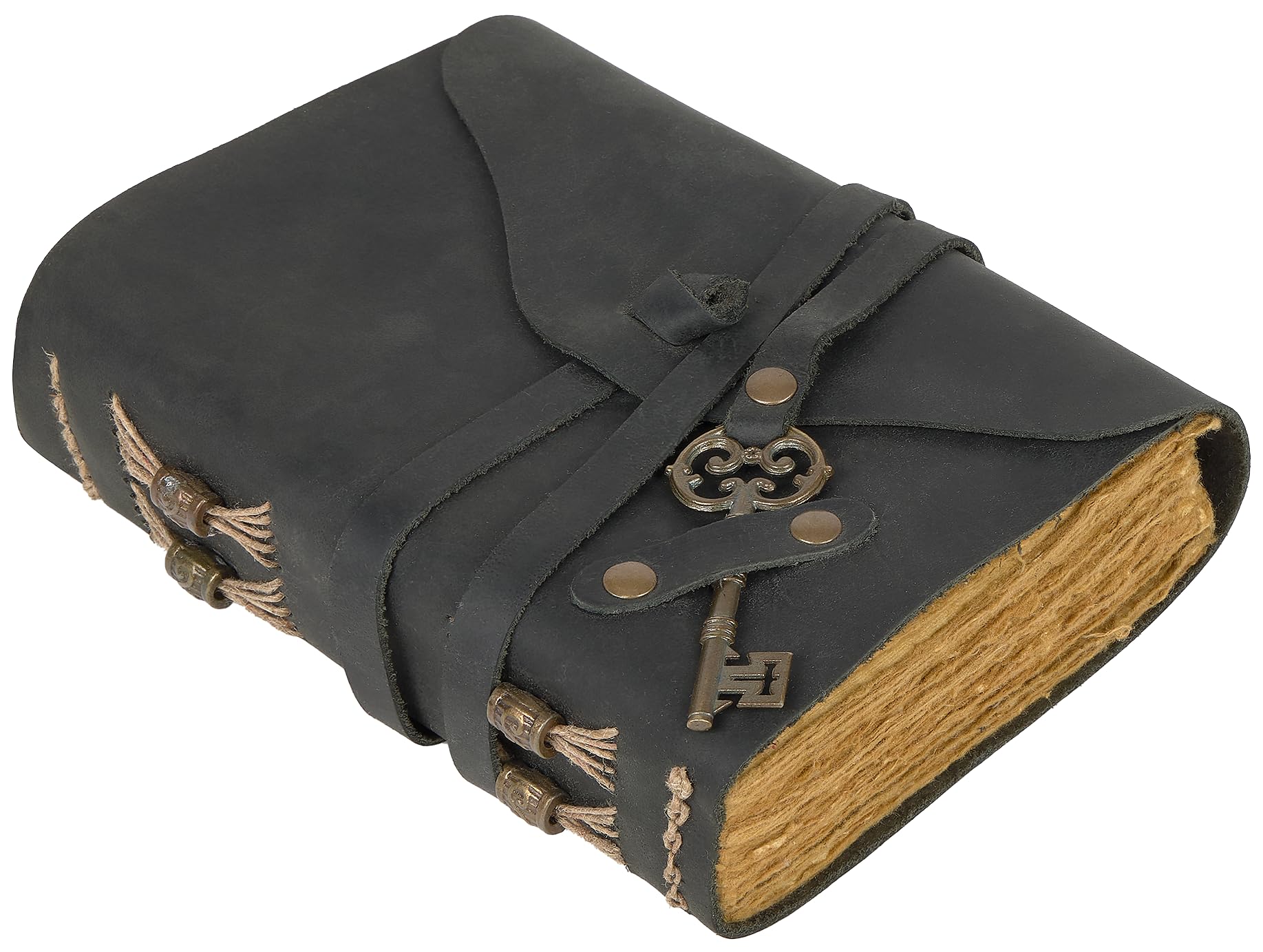 Carnet de Voyage Vintage en Cuir Noir avec Clé Papier Coton Cahier Cuir pour Voyages 21x17 cm Idéal pour Écriture Voyages et Notes Personnelles