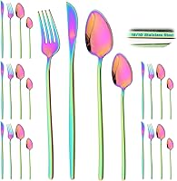 Vista 23 de JASHII Modern - Juego de cubiertos de acero inoxidable 18/10 de 24 piezas, para 6, cubiertos de acero inoxidable 18/10, juego de cucharas