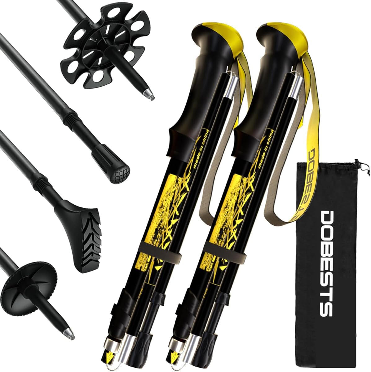 DOBESTS Wanderstöcke, Nordic Walking Stöcke Aluminium, mit extra Gummipuffer und Tragebeutel, Faltbare Leichte Trekkingstöcke für Damen und Herren, Wanderstock Verstellbar 110cm-130cm