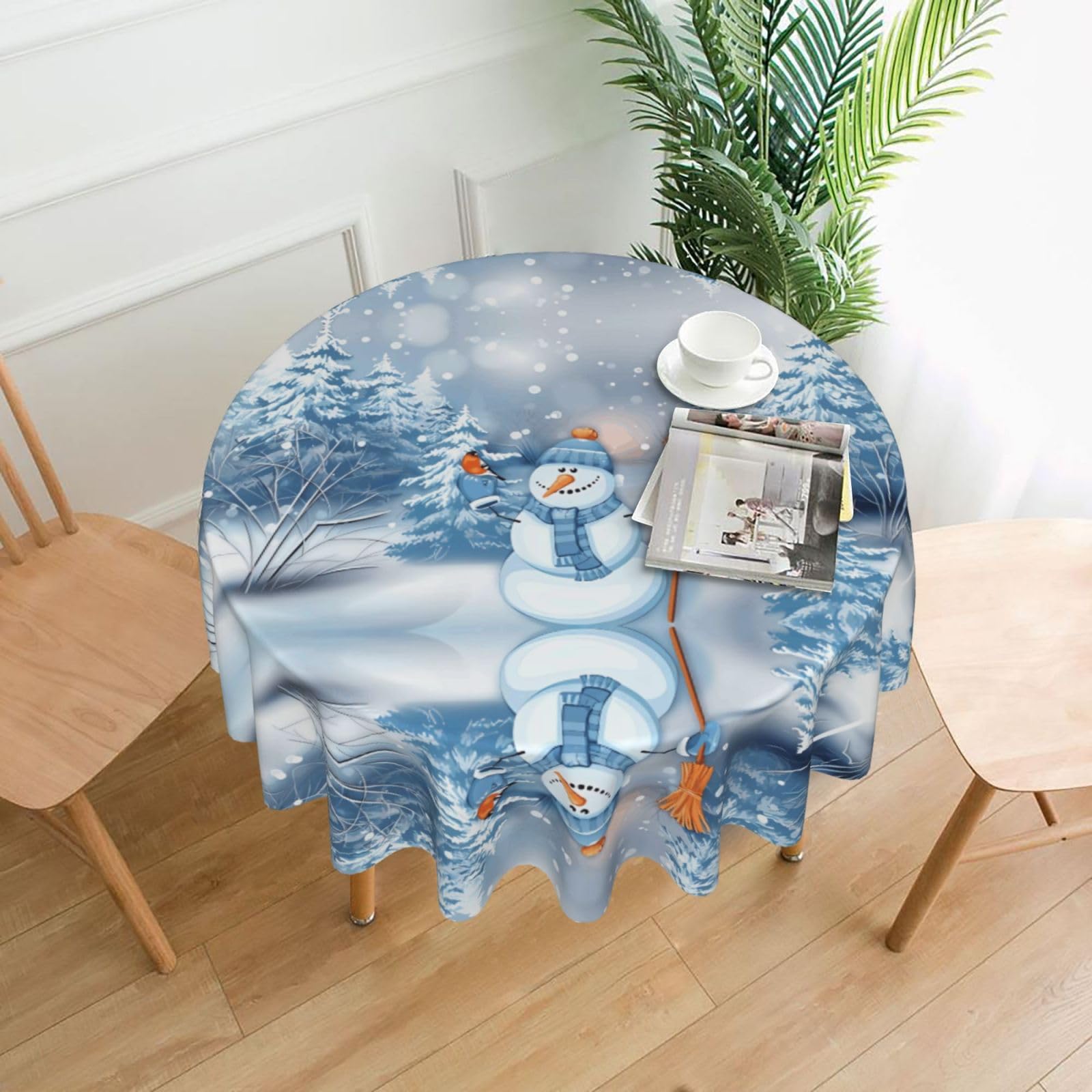 hhxvcv Hardworking Snowman Round Tablecloth – Dining Table Cover