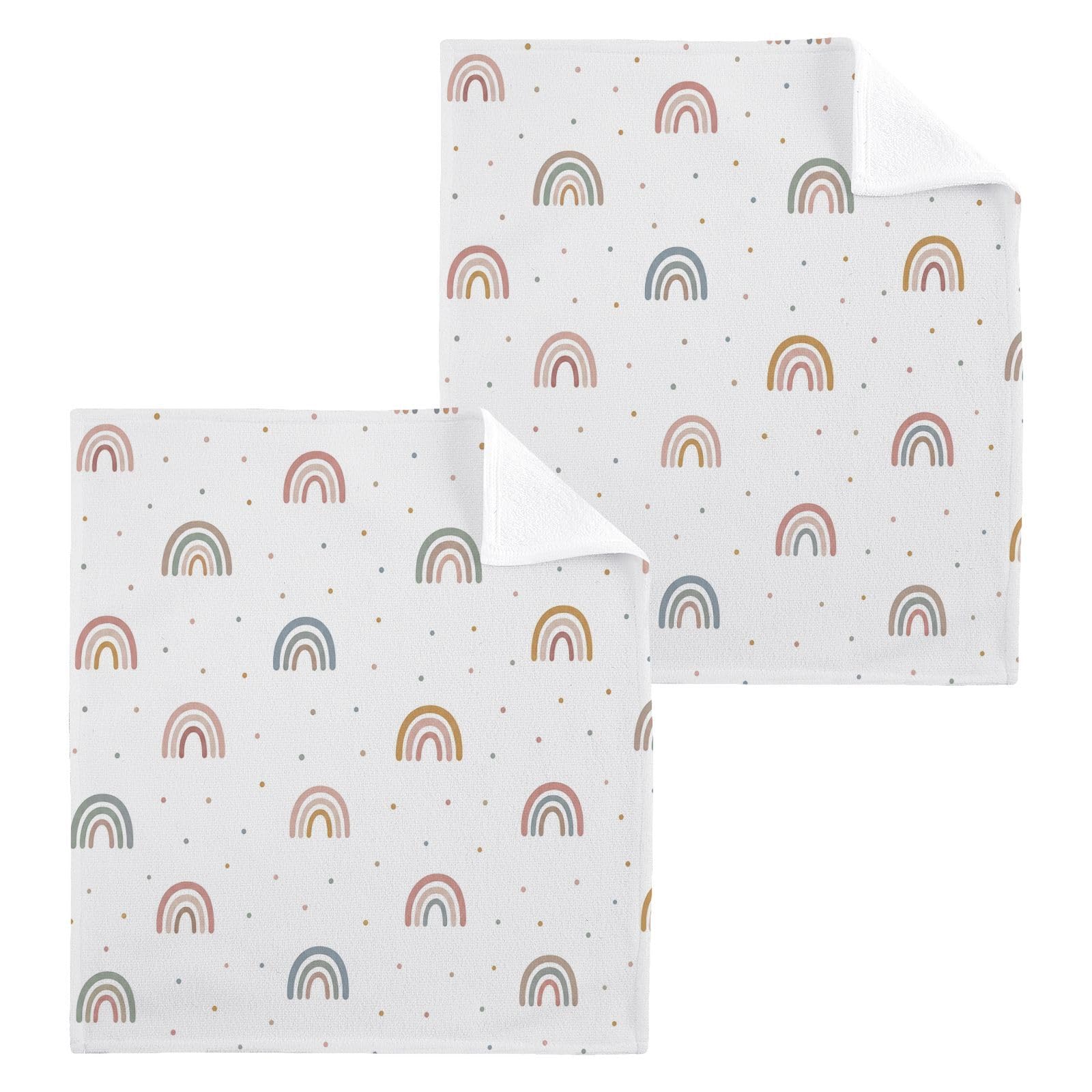 BOESI Rainbow Dots 12x12in Cotton Washcloth,Soft Absorbent Face Towel