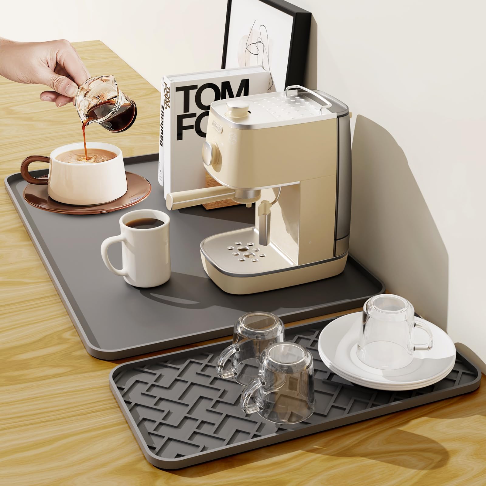 Silicone Coffee Mat, Espresso Machine Bar Accessories- Convex Design, Leak-Proof and Non-Slip, Suitable for Use Under the Coffee Machine to Keep the Countertop Clea