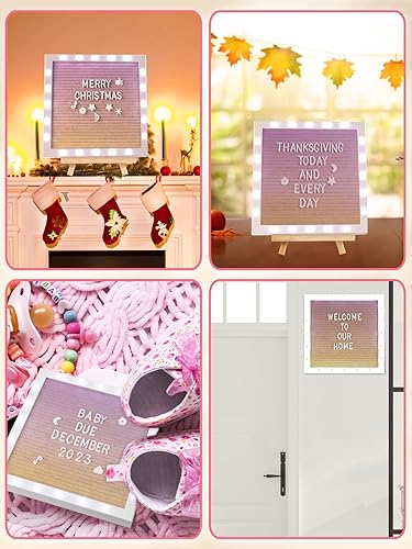 Miniatura 7 de Tablero de letras con luz degradado con luces LED, tablero de mensajes intercambiables de fieltro de 10 x 10 pulgadas con marco romántico, letras