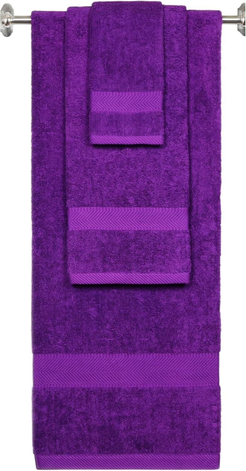 BY LORA Personalized 3-Piece Terry Cotton Towel Set – Custom Monogram Bath Towel, Hand Towel & Washcloth – Ideal for Weddings, Housewarmings & New Home Gifts - Purple