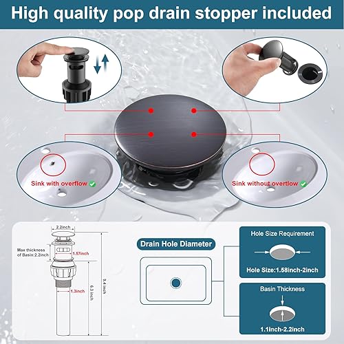 Miniatura 7 de Midanya Grifo de cascada de un solo mango para lavabo de baño, grifo de baño de bronce aceitado, grifo de baño de un solo orificio o 3 agujeros