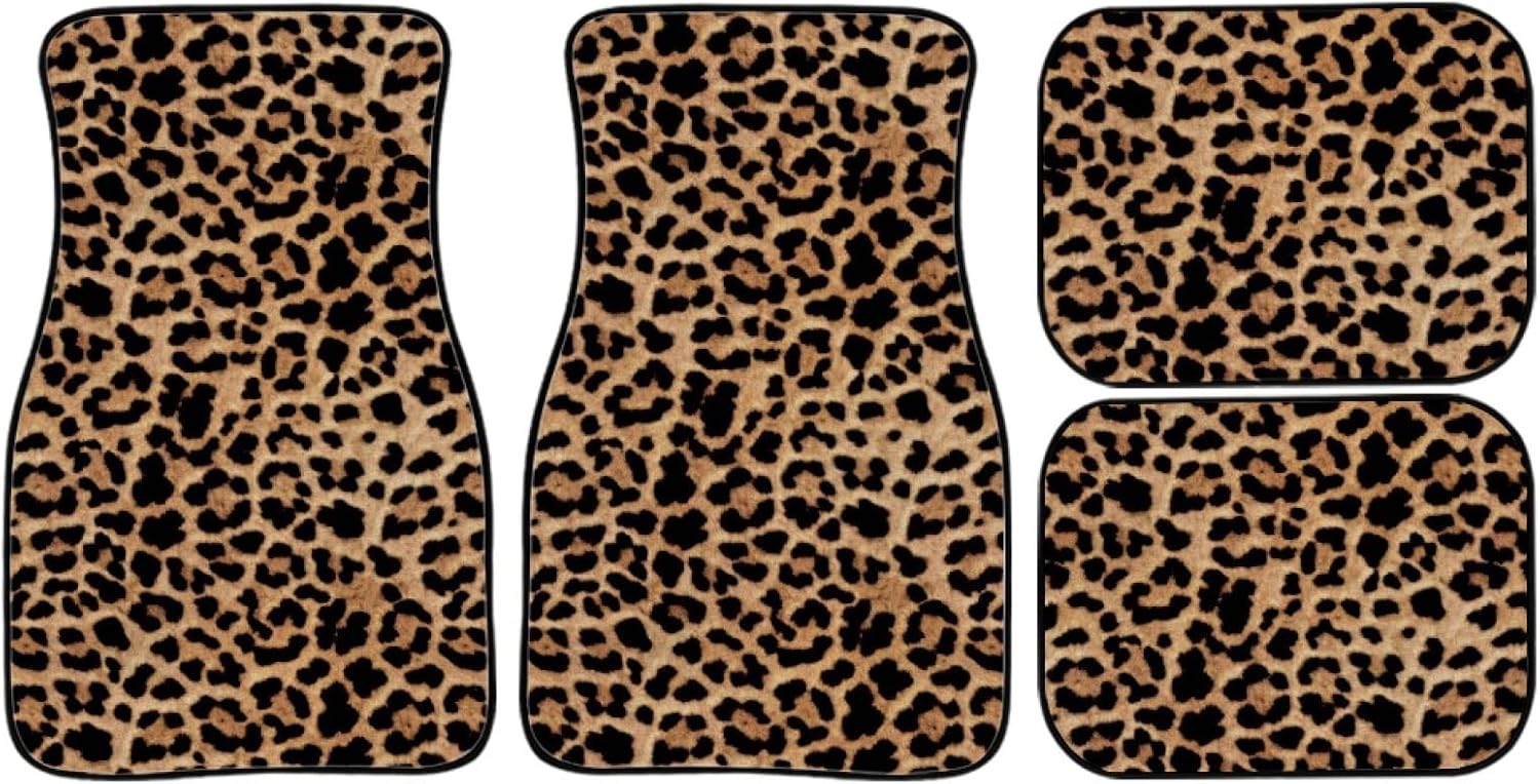 Leopard Car & Auto Floor Mats Women Men 4-Piece Full Set All Weather Universal Front & Rear Automotive Floor Mat Fit for SUV Sedan Truck Van Design 11