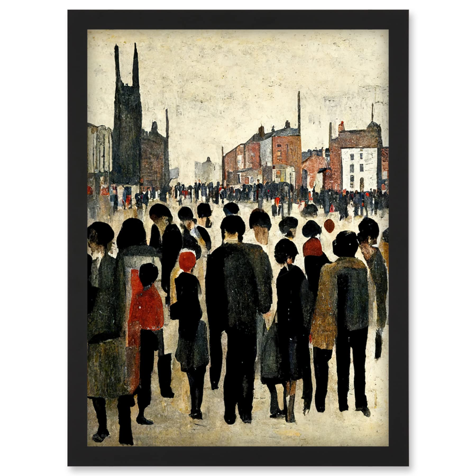 Doppelganger33 LTD 1940 Mid Century Industrial Northern Crowds In Street Cityscape Artwork Framed Wall Art Print A4