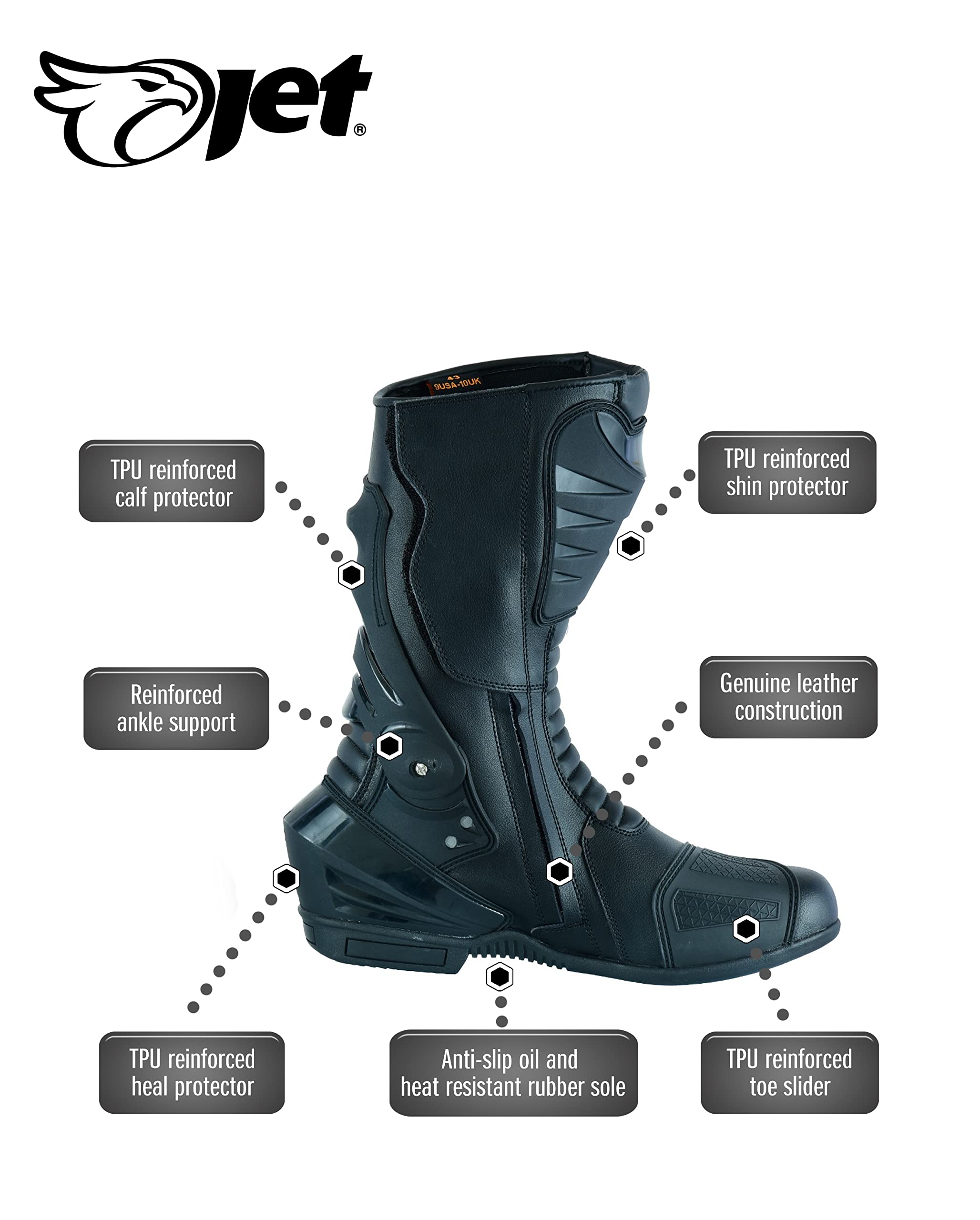 Jet Stivali Scarpe Moto Sportivi Uomo l'armatura Impermeabile Pelle