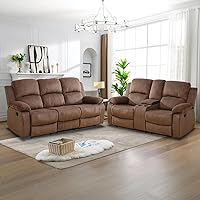 Vista 23 de Conjunto de sofá reclinable manual con mesa desplegable, 3 piezas de sofá reclinable de cuero negro, juegos de muebles para sala de estar, sofá