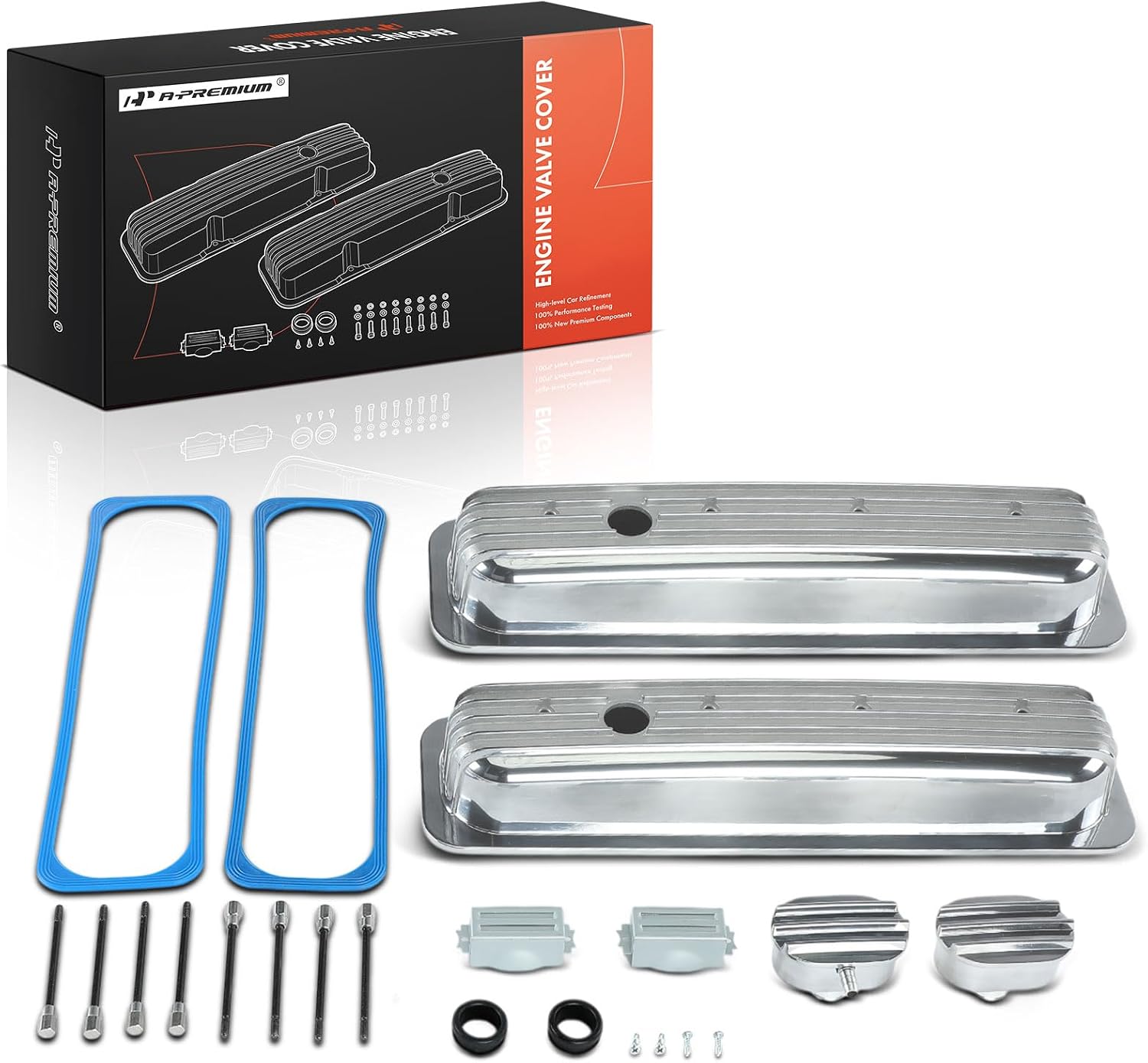A-Premium Upgraded Aluminum Engine Valve Cover with Valve Cover Gasket and Breather Cap Compatible with Chevy 1987-1997 Small Block, 5.0L/305 5.7L/350, 2-PC Set