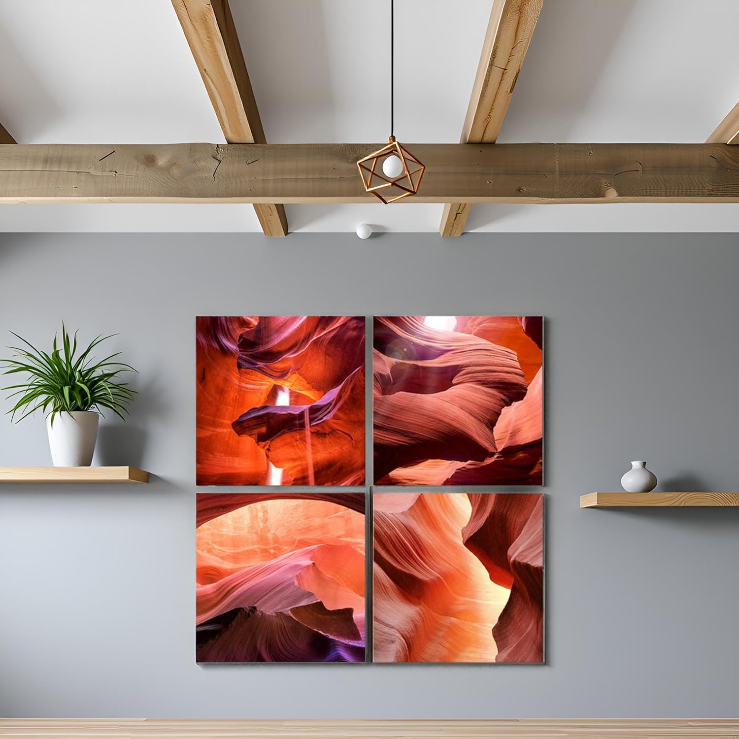 Antelope Canyon Mountain National Parks Nature Landscape Canvas Wall Art Bathroom Bedroom Picture for Living Room Wall Decor Framed 12x12inch