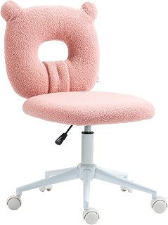HOMCOM Silla de Escritorio Moderno de Borreguillo Silla Giratoria Infantil con Asiento Ajustable en Altura y Respaldo en Forma de Oso Carga 120 kg Rosa