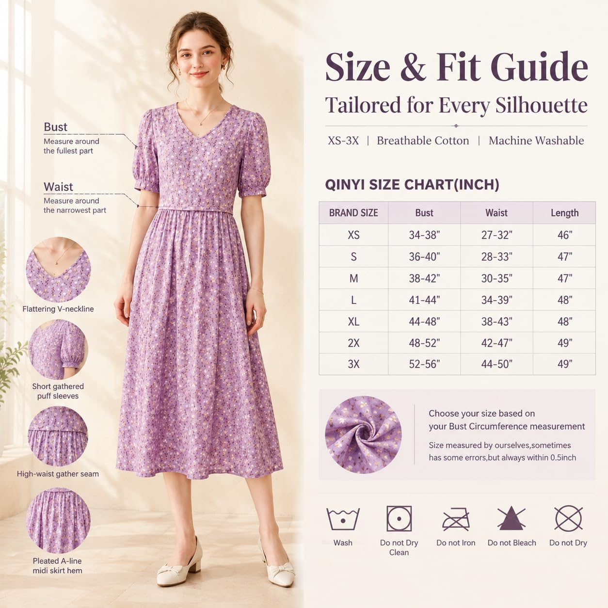 Women's Nursing Dresses Breastfeeding Cotton V Neck Midi Breastfeeding Dress with Pockets