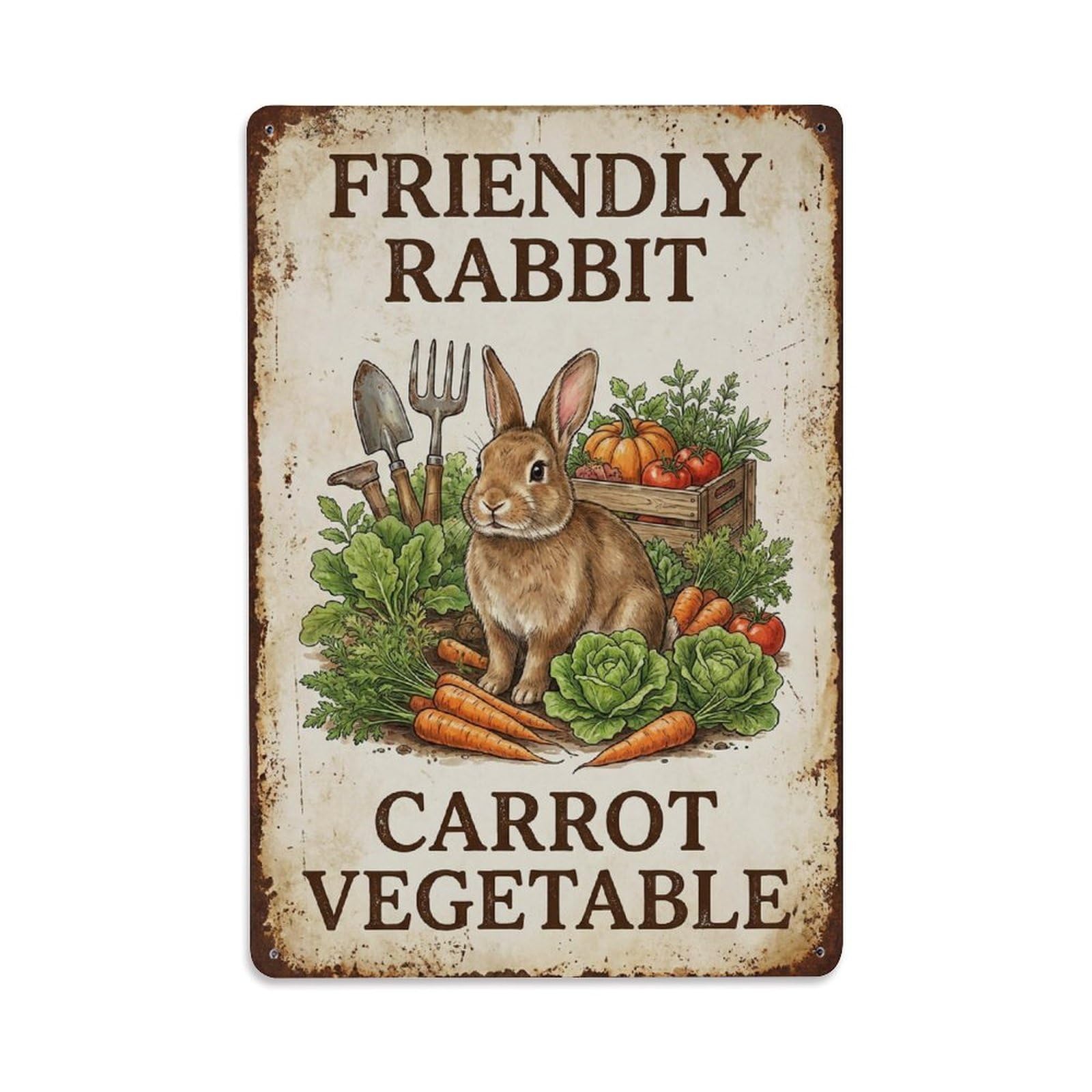 Friendly Rabbit Carrot Vegetable Patch Metal Tin Sign